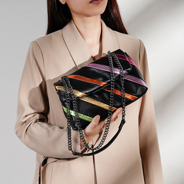 Rainbow Contrast Stitching Chain Shoulder Crossbody Bag