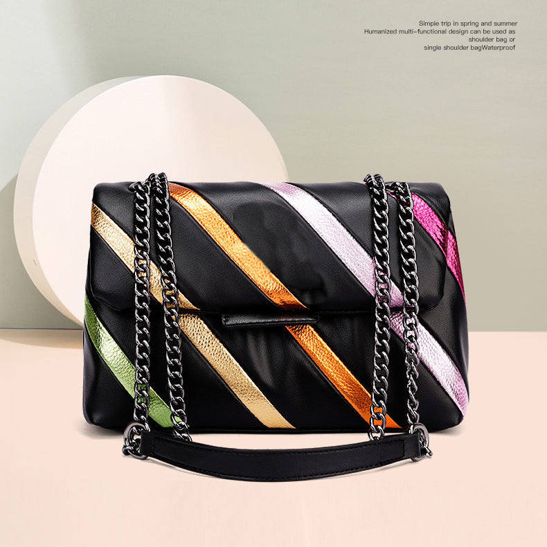Rainbow Contrast Stitching Chain Shoulder Crossbody Bag