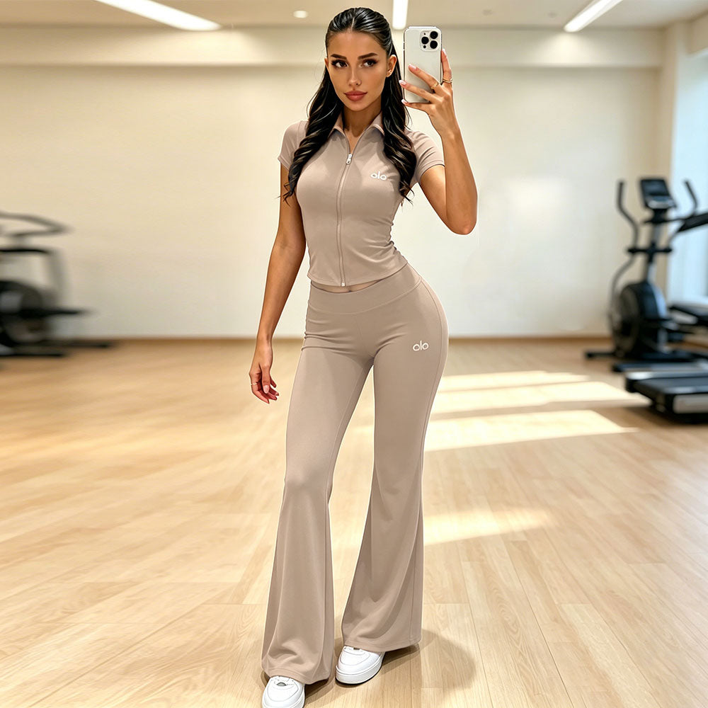 Stylish Slim Fit Embroidered Flare Pants Casual Sports Suit